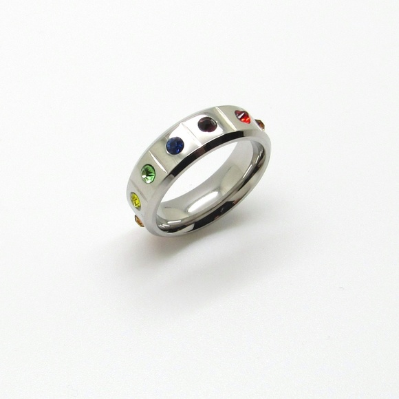Stainless Steel Cubic Zirconia Rainbow Ring. - Picture 4 of 6